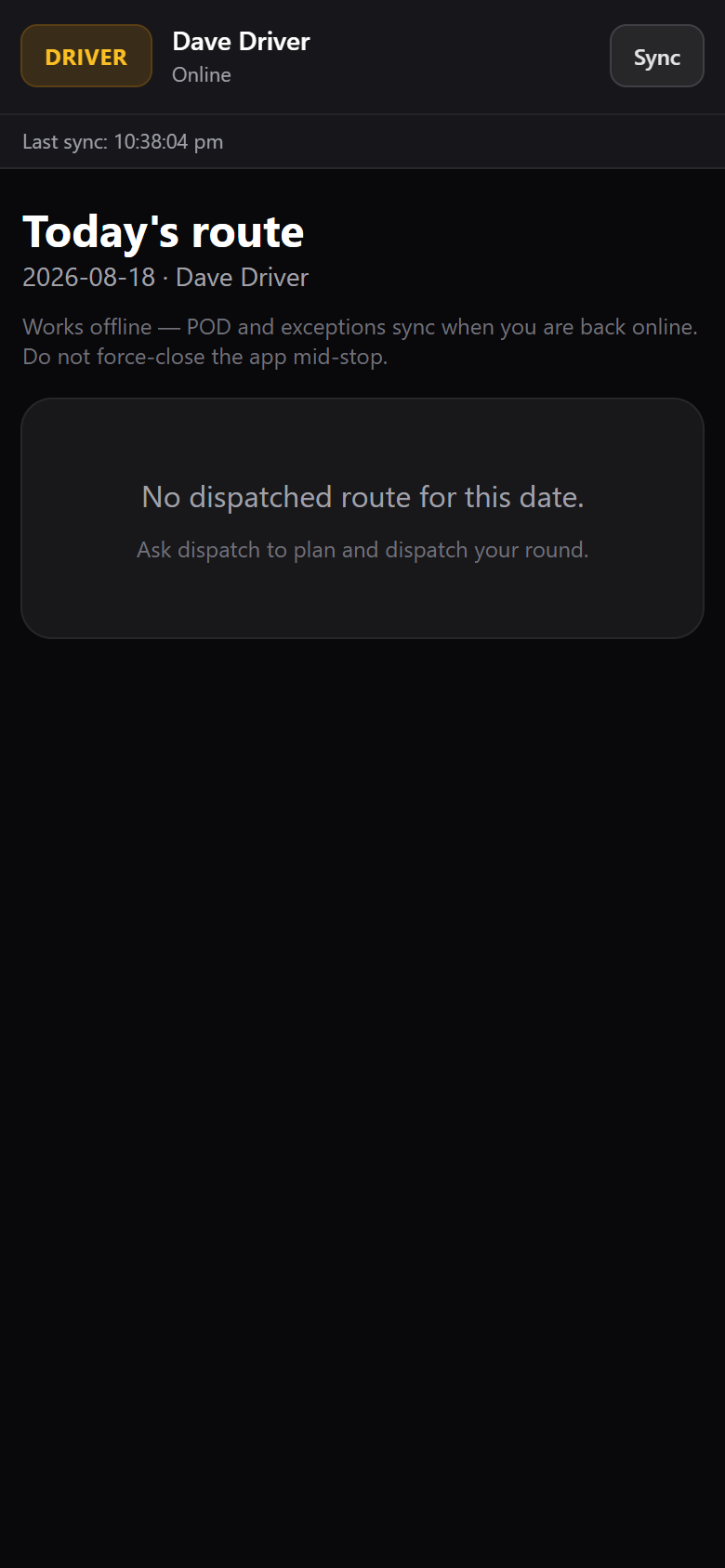 Driver app showing today’s route on a handheld