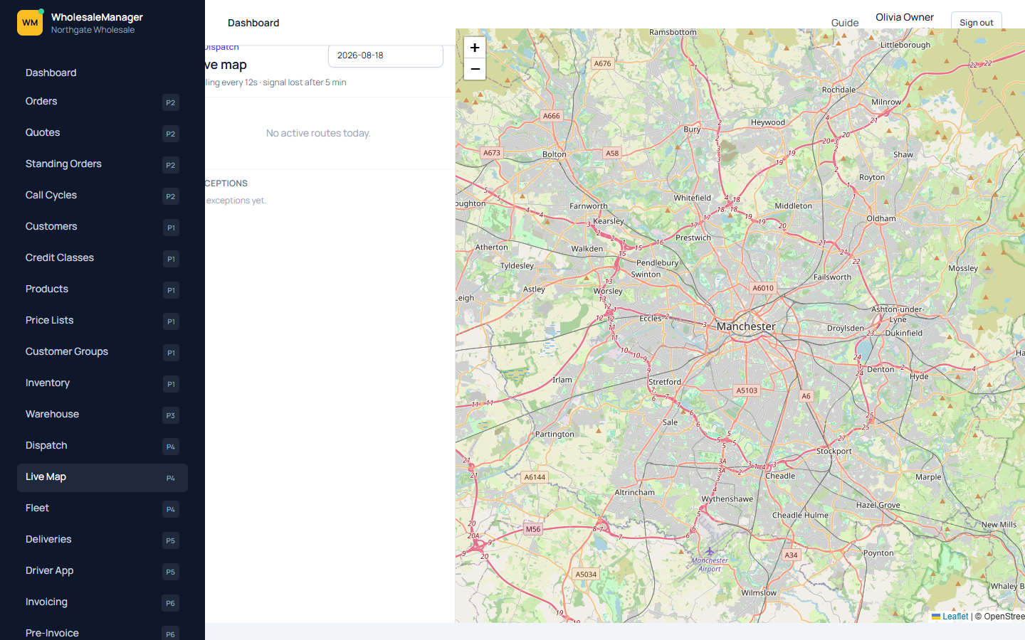 Live map of routes and stops