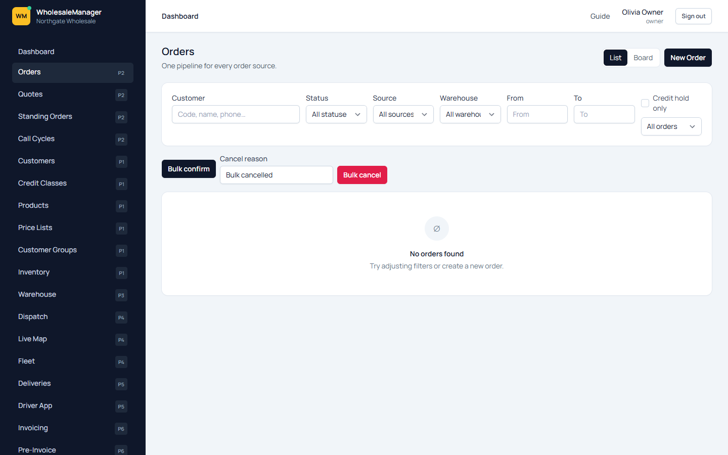 Orders index with status