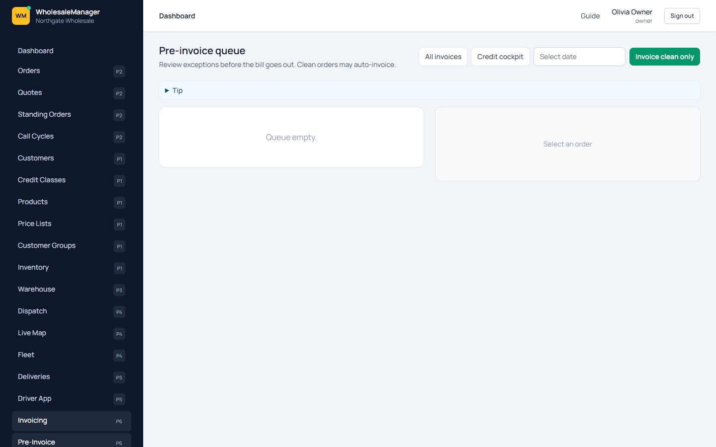 Pre-invoice queue with Invoice clean only
